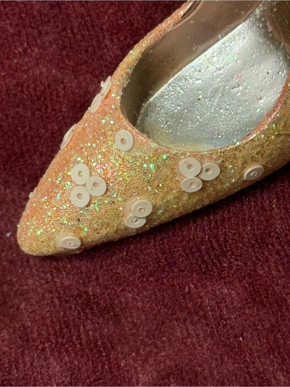 Beautiful Little Fancy Shoe Ornament with Pink Bow and Sequins